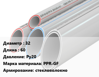 Труба полипропиленовая 32 L=60 Ру20 PPR-GF стекловолокно, шт, Rubis цена от 87.3 сом / шт, где купить, условия доставки в Оше и Ошской области